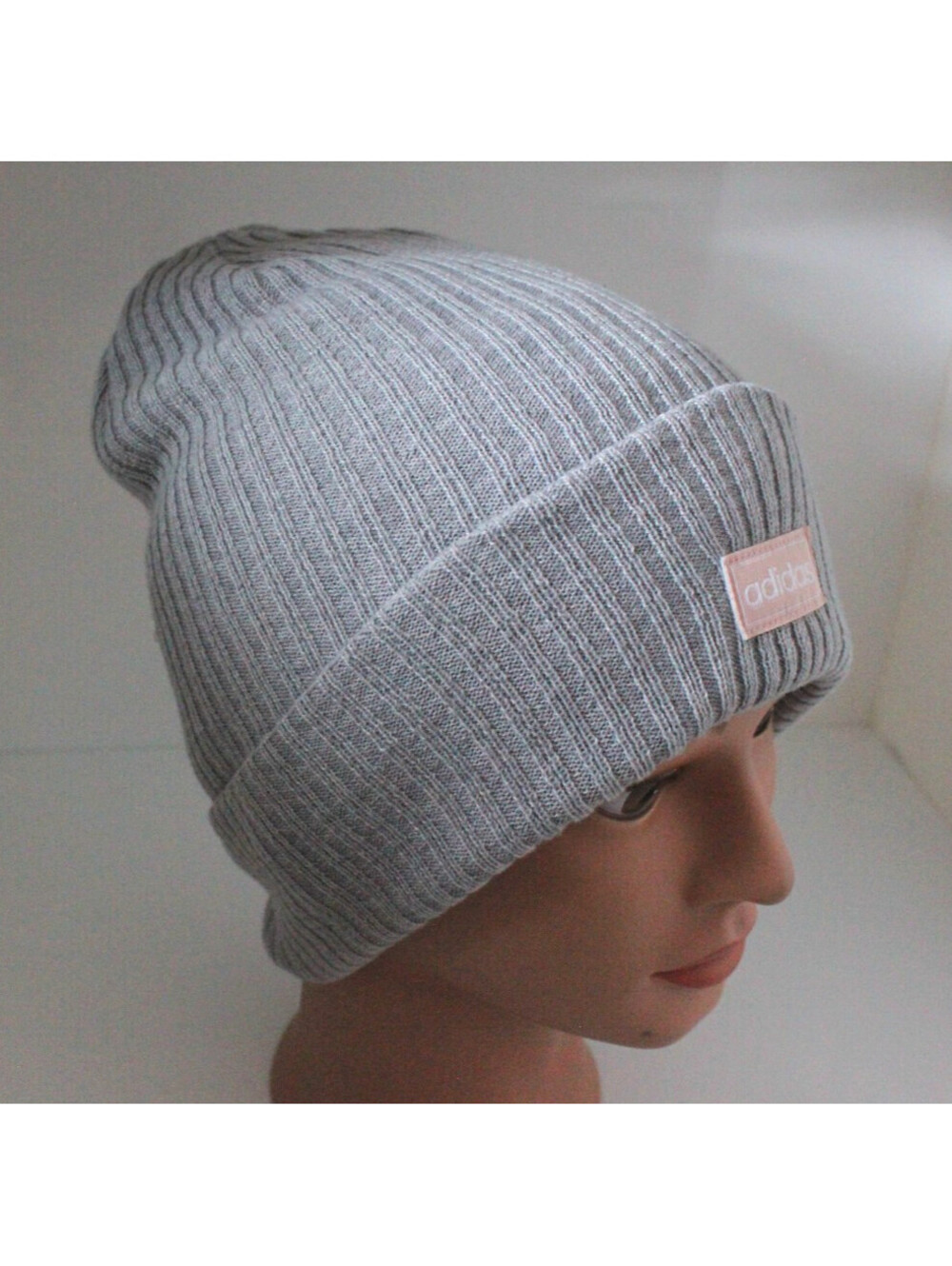 adidas Women’s Grey 4in Cuff Knit Beanie Pink/White Logo